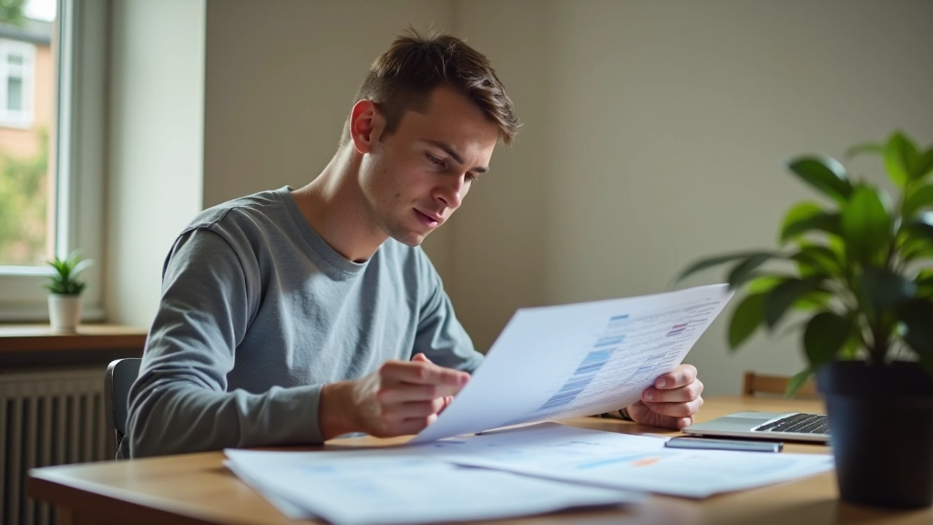 Person reviewing budget spreadsheet at home office desk with notebook