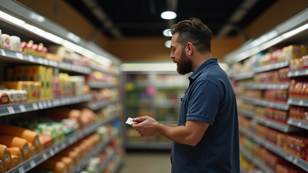 Grocery store shelves displaying various products with price tags showing significant increases