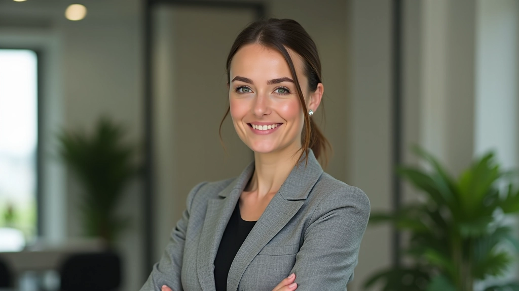 Professional woman in business attire in modern office environment reviewing financial information